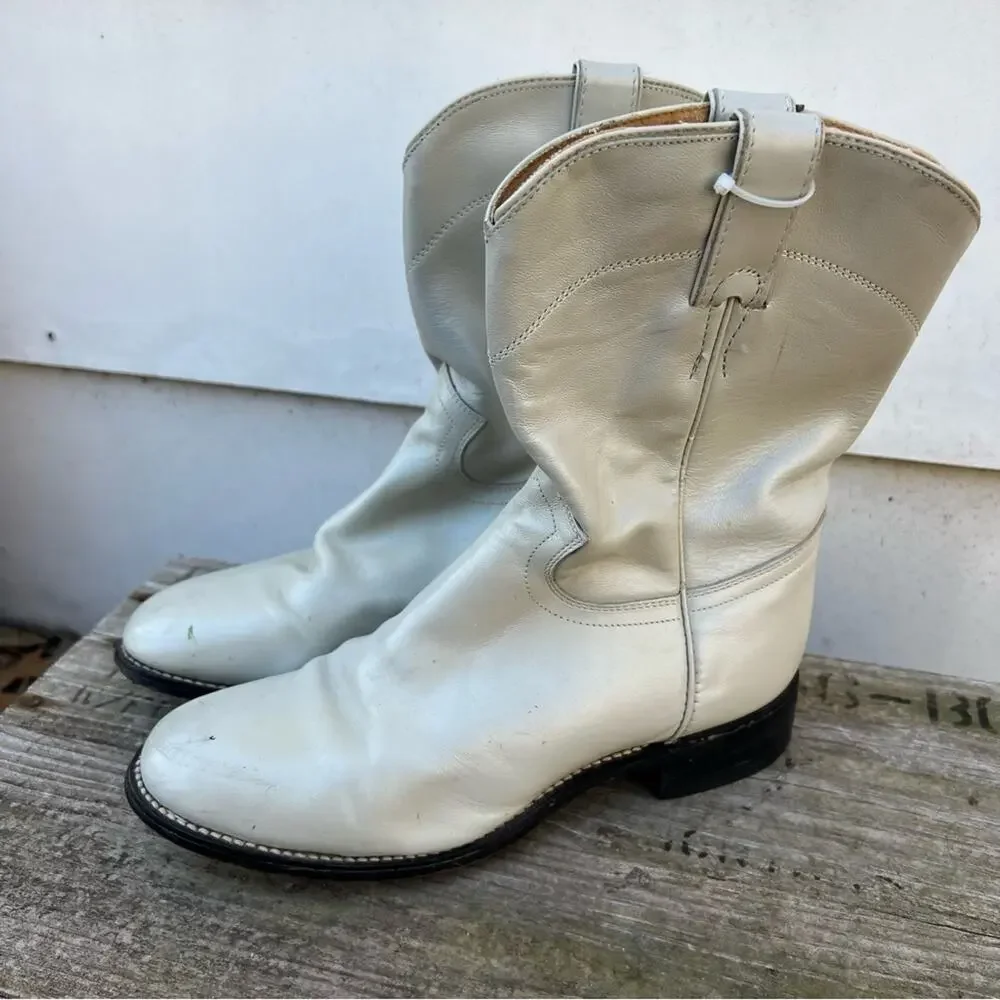 Vintage Justin roper Boots Eggshell White Cream Youth 6D